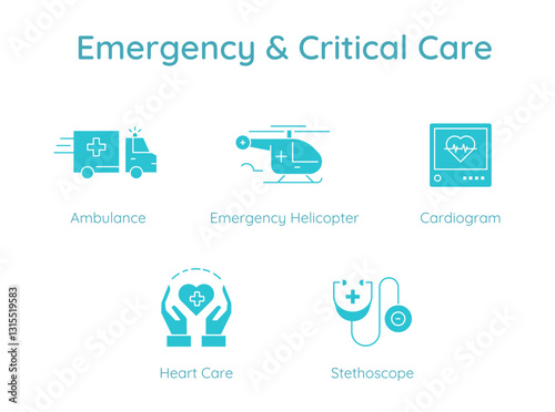 Emergency Critical Care – Life-Saving Medical Response Services icons set.