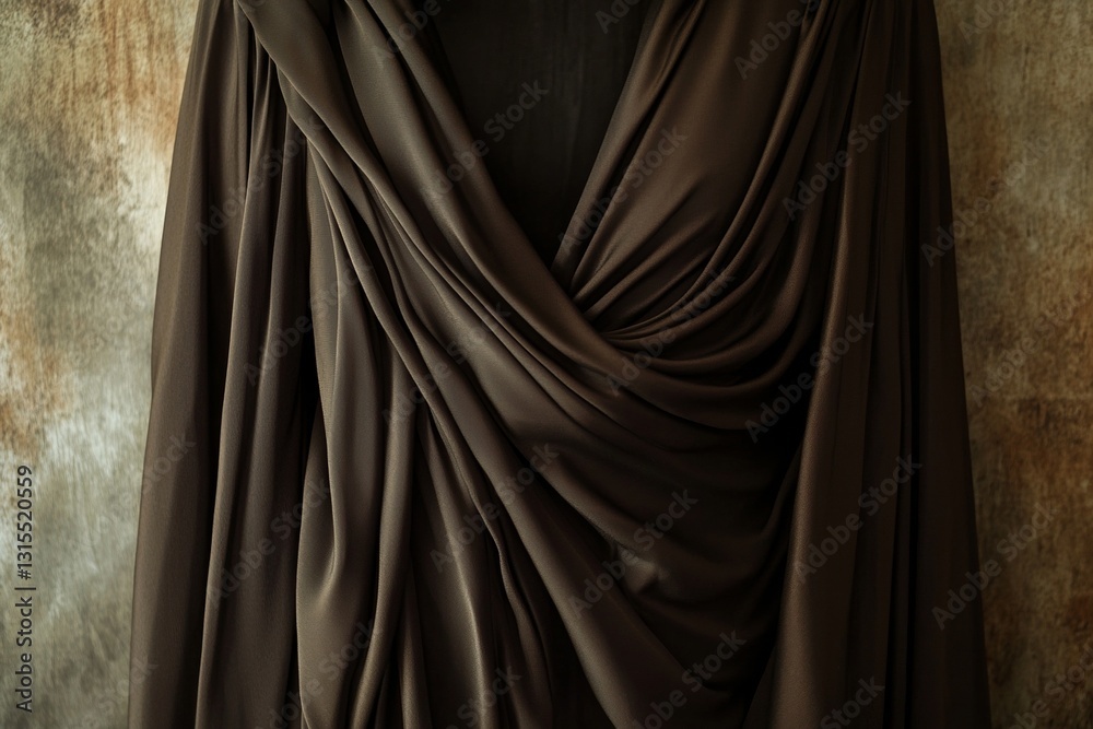 Luxurious draped brown fabric with elegant folds and textured background Luxurious draped brown fabric with elegant folds and textured background