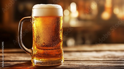 Refreshing Beer Mug on Wooden Bar