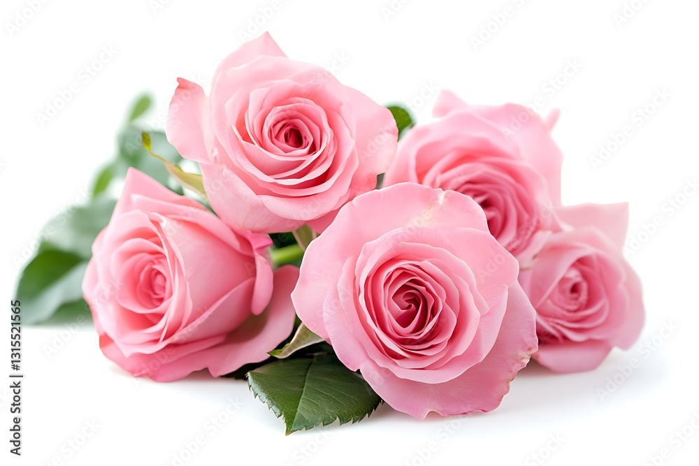 Fototapeta premium Pink roses in floral arrangement on white backdrop 