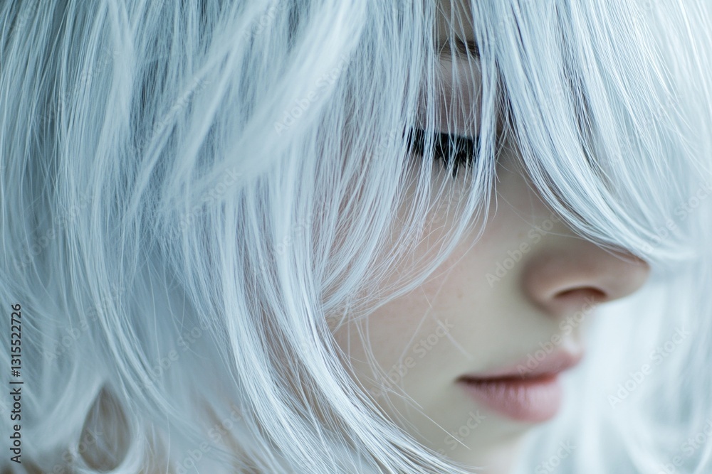 Naklejka premium Female with silvery white hair and subtle makeup close-up portrait