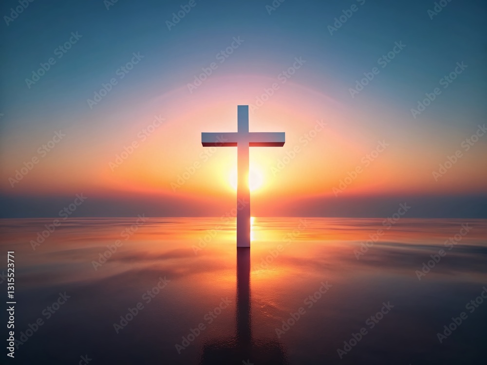 Minimalist Faith: Simple Cross Silhouette Against Sunrise Minimalist Faith: Simple Cross Silhouette Against Sunrise
