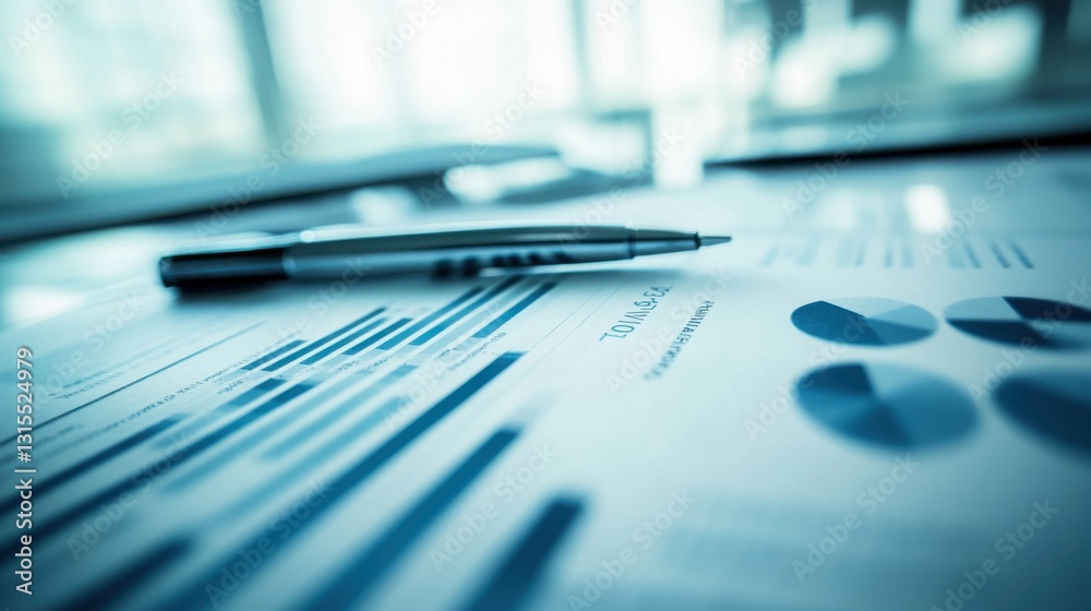 Business Analysis Document with Charts and Pen on Table Surface Business Analysis Document with Charts and Pen on Table Surface