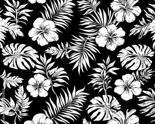 Tropical floral monochrome pattern