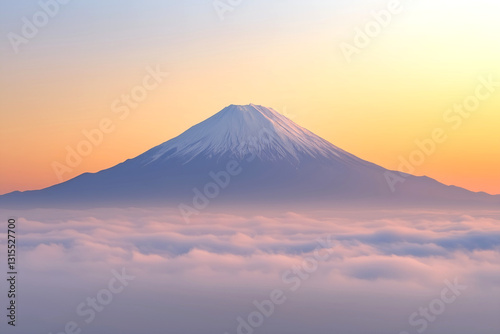 Stunning Mount Fuji Sunrise Above Sea of Clouds, Serene Japanese Landscape Photography