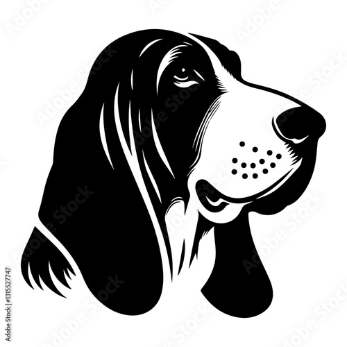 Basset Hound's head is a black and white logo. EPS vector graphics.