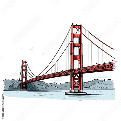 Golden Gate Bridge. Golden Gate Bridge hand-drawn comic illustration. Vector doodle style cartoon illustration