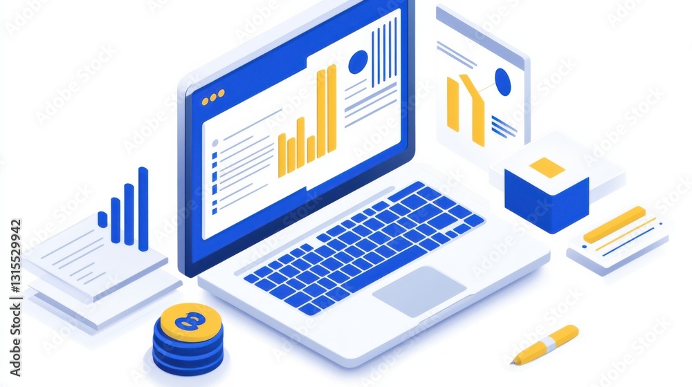 Modern Laptop with Data Visualizations and Financial Analytics Tools Modern Laptop with Data Visualizations and Financial Analytics Tools