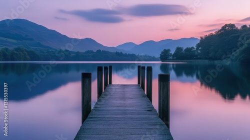 Wallpaper Mural Serenity Lake District: Tranquil waters and idyllic dawn mountain views Torontodigital.ca