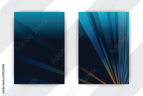 Abstract teal & navy geometric designs; white background; brochure template
