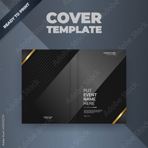 Bi-fold event cover template; grey background