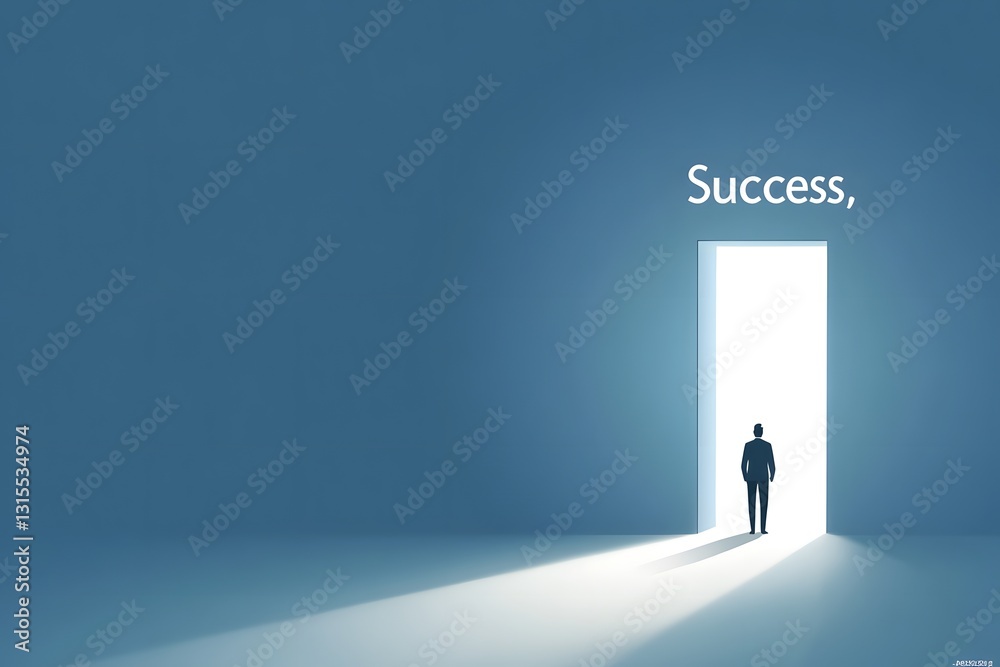 Obraz premium Person Walking Through Open Doorway Toward Bright Light Achieving Success