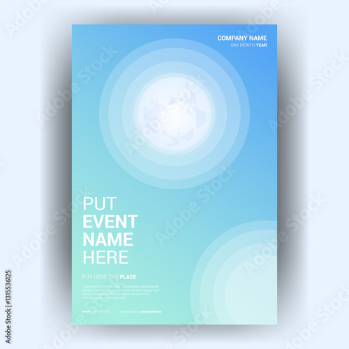Blue event poster template with concentric circles