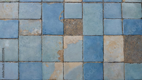 Wallpaper Mural Old, broken blue tile floor Torontodigital.ca