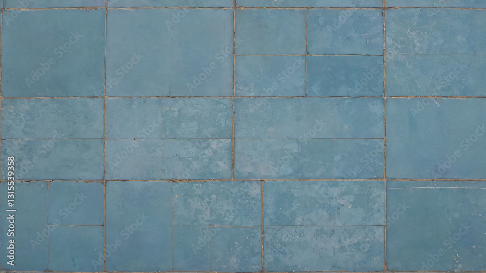Old, broken blue tile floor