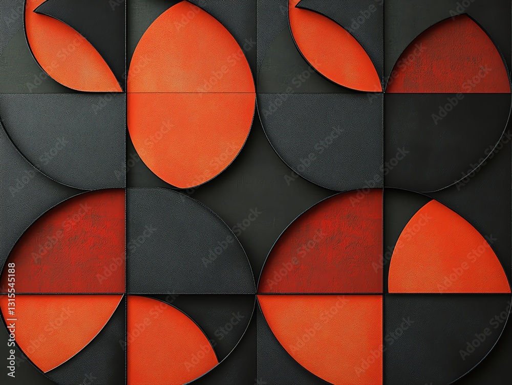 Fototapeta premium Abstract geometrical pattern with black shapes on dark background 3D Rendering