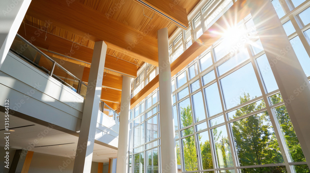 Obraz premium Modern architecture with focus on minimalism featuring large windows and natural light