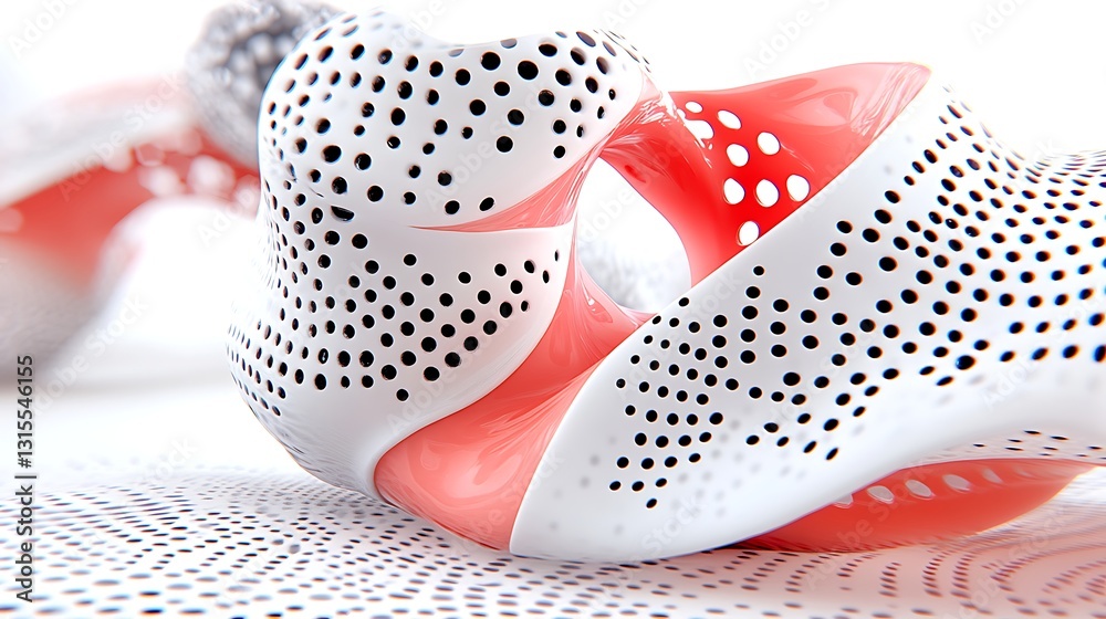 Fototapeta premium Abstract 3D Render Modern Coral and White Perforated Design Dynamic Curves