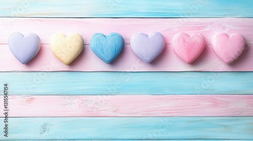 Pastel Hearts on Wooden Background - Valentine's Day, Love, Romance Concept