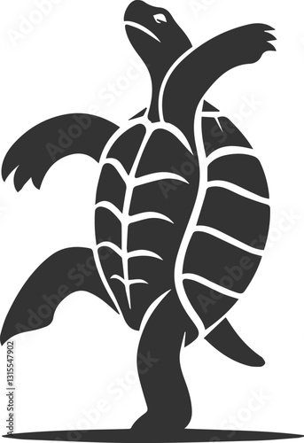 Tortoise standing tall on its hind legs and playfully balancing 