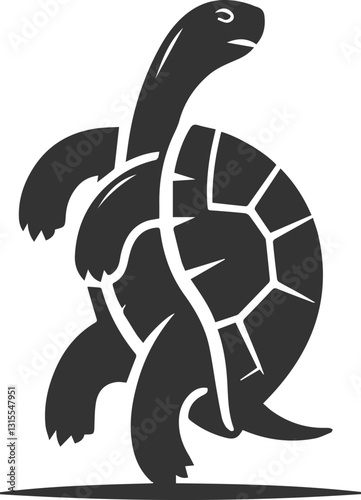 Tortoise standing tall on its hind legs and playfully balancing 