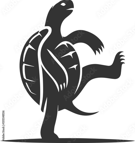 Tortoise standing tall on its hind legs and playfully balancing 