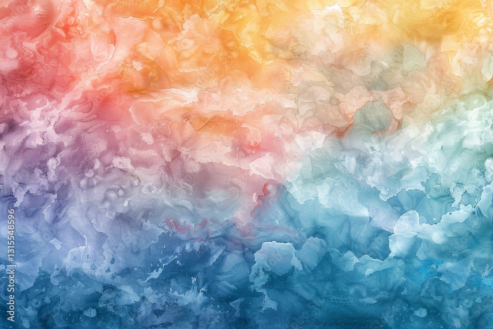 Fototapeta premium A harmonious abstract watercolor painting with layers of orange, pink, and blue hues, A harmonious watercolor design with layers of translucent colors