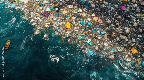 Aerial View of Ocean Plastic Pollution A Sea of Waste