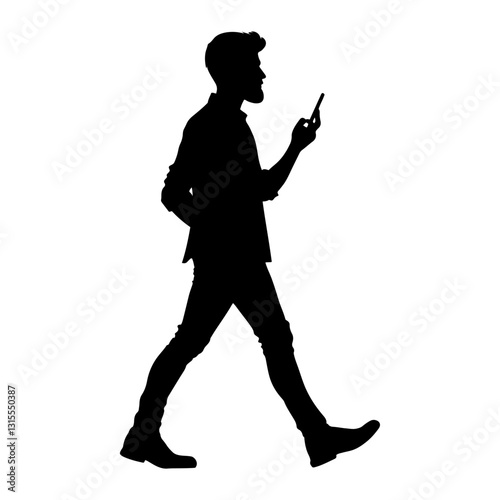 Vector illustration. Black silhouette on white background. Man goes sideways.