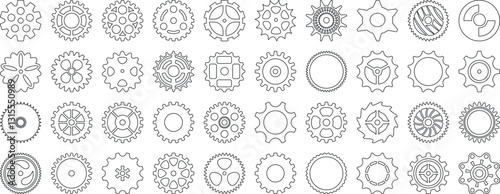Gear icon vector set, black cogwheel vector collection, mechanical gear shapes, engineering symbols, industrial machinery, sprocket designs