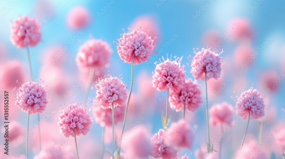 Obraz premium Serene Field of Delicate Pink Flowers in Soft Sunlight