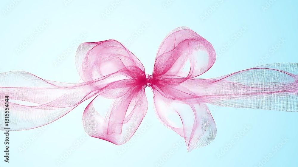 Fototapeta premium Pink Sheer Ribbon Bow on Blue