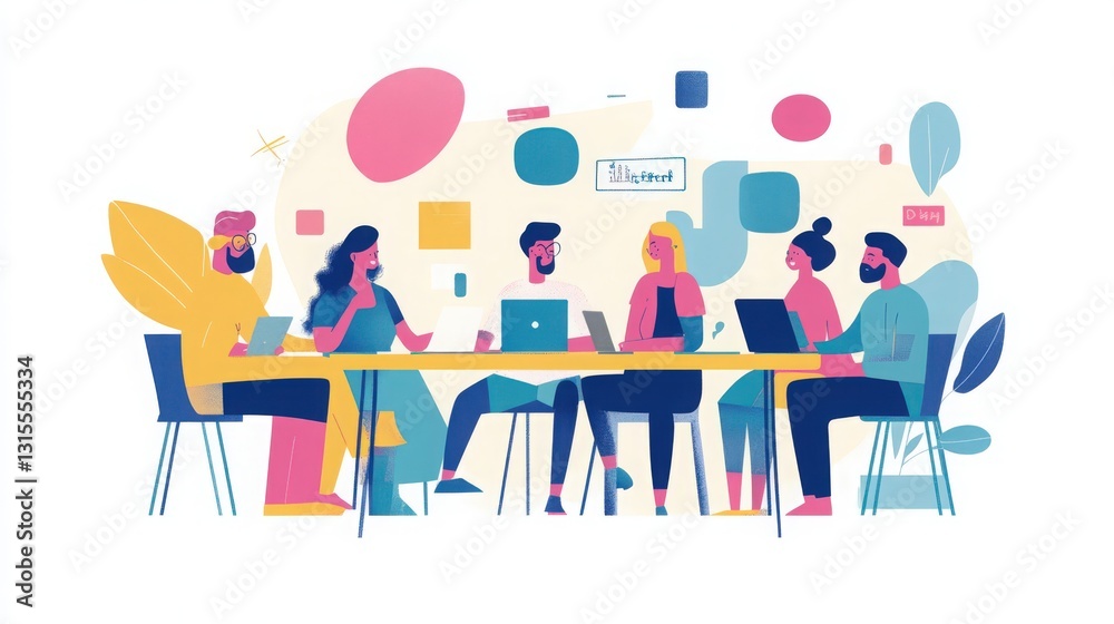 Creative Team Collaboration Meeting with Modern Design Elements Illustration Creative Team Collaboration Meeting with Modern Design Elements Illustration