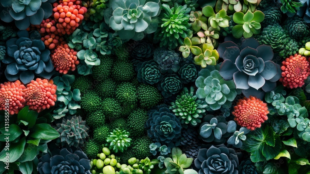 Φωτογραφία Lush Succulent Garden Wall A Diverse Collection of Colorful Succulents and Plant