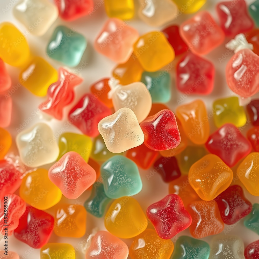 Assorted Jelly Sweets Levitating on a Gradient Surface Assorted Jelly Sweets Levitating on a Gradient Surface