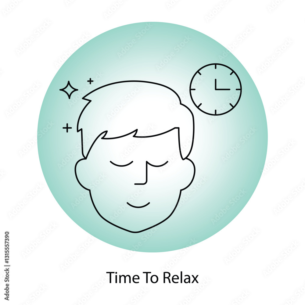 Vector icon for Time to Relax – Relaxation Pose with a Clock, Encouraging Mindful Rest. Vector icon for Time to Relax – Relaxation Pose with a Clock, Encouraging Mindful Rest.