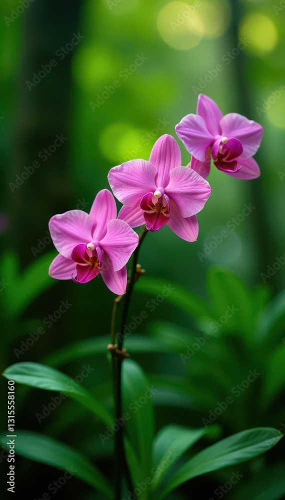 Pink dendrobium orchid in a lush green garden, , plant life Pink dendrobium orchid in a lush green garden, , plant life