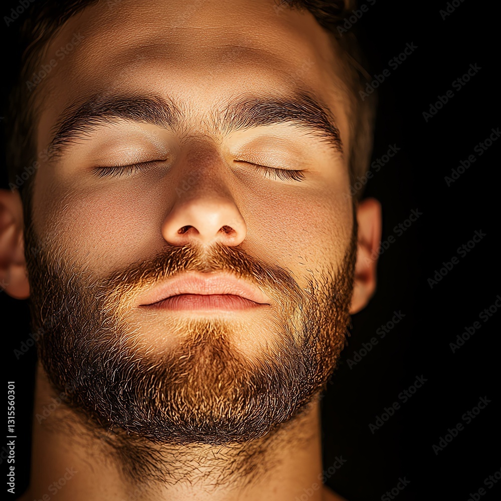 Obraz premium Serene man meditating with eyes closed.