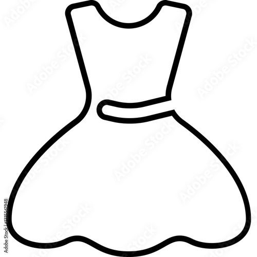 A Simple Elegant Little Girls Dress, Perfect For A Summer Party Or Special Occasion, With A Defined Waistline And A Flowing Skirt In A Minimalist Line Art Style