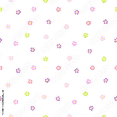 Primula. Colorful Primroses. Primula vulgaris. Seamless pattern.