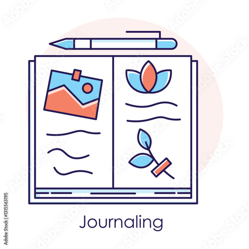 Journaling Icon – An Open Notebook with a Pen Symbolizing Reflective Writing.