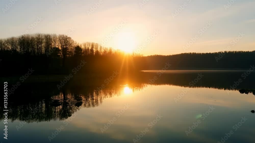 Breathtaking sunrise over tranquil lake with reflections and serene ambiance Breathtaking sunrise over tranquil lake with reflections and serene ambiance