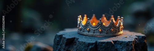 Silver coronet rests on a black stone pedestal, coronet, mystical,
