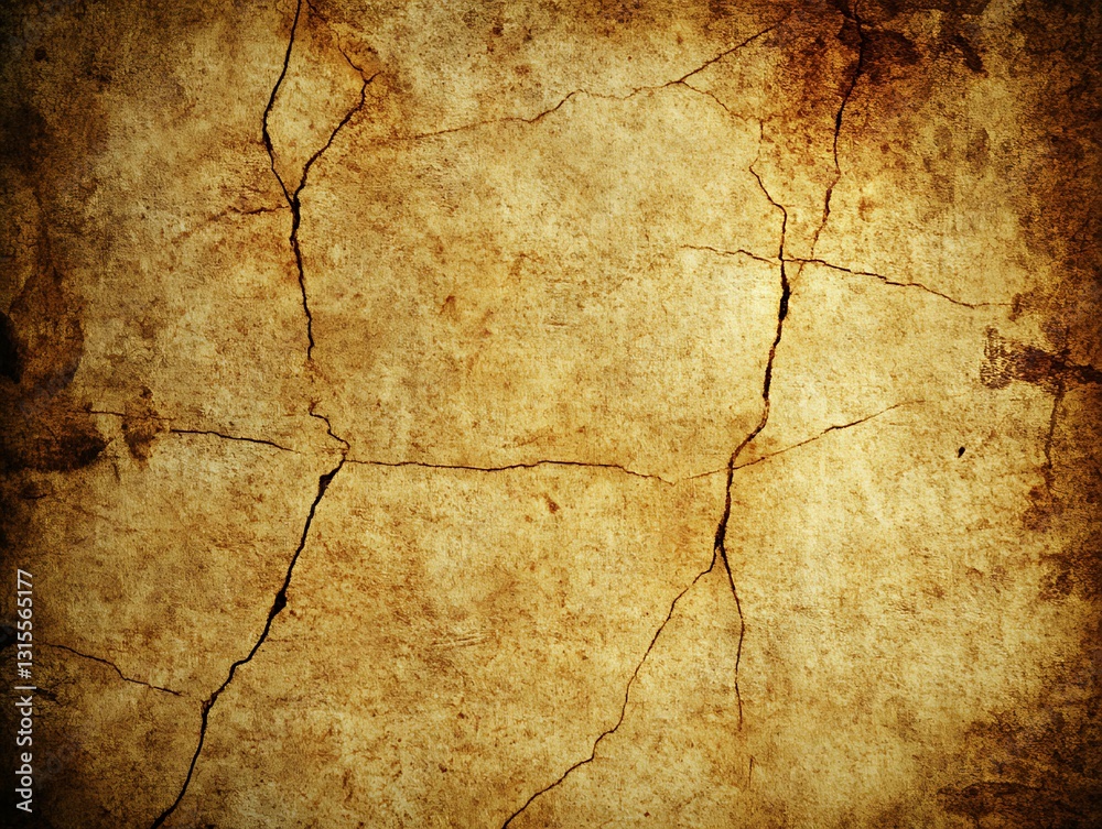 Fototapeta premium Aged and weathered stucco surface with cracks, textured backdrop