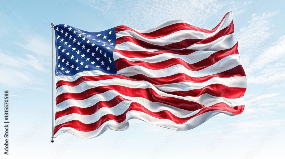 Fototapeta premium American Flag Waving Under Clear Blue Sky