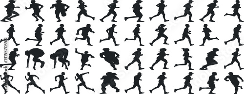Runner line illustration set, motion sequence, athletic jogging figures, minimalist running line art showing male and female runner progression