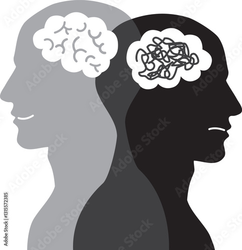 Bipolar Disorder Symptoms Sick man black and white icon.