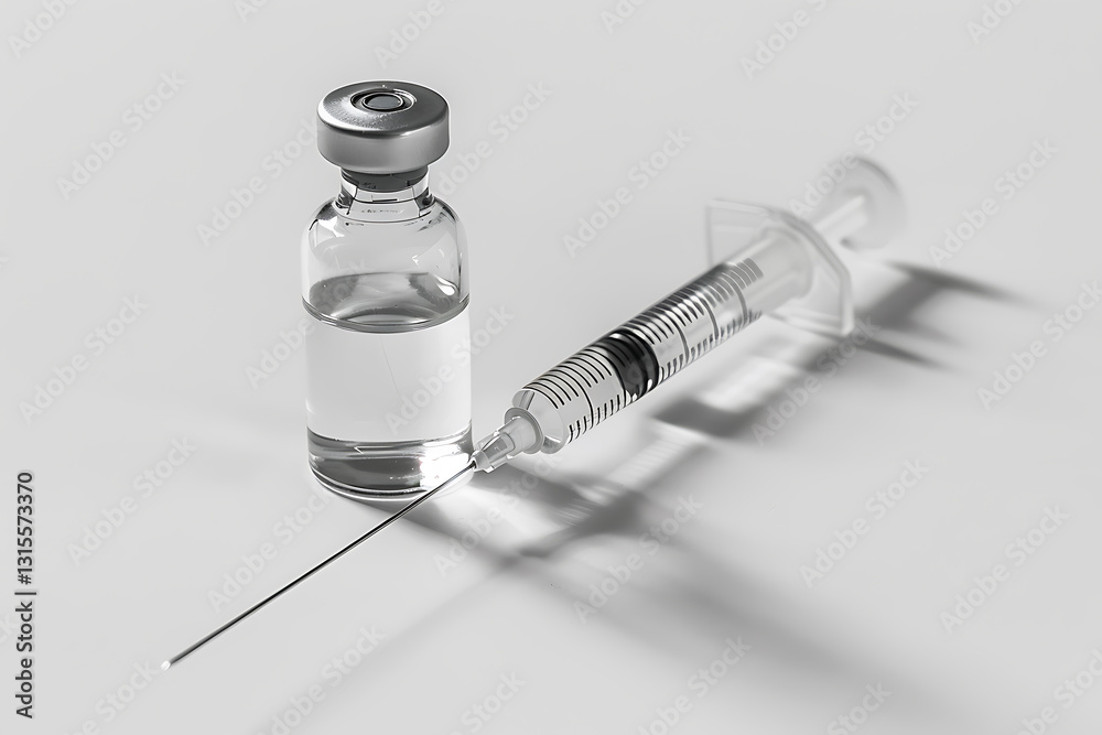 medical equipment illustration, the syringe and glass bottle are elegantly drawn with delicate details, blending beautifully on a white backdrop medical equipment illustration, the syringe and glass bottle are elegantly drawn with delicate details, blending beautifully on a white backdrop