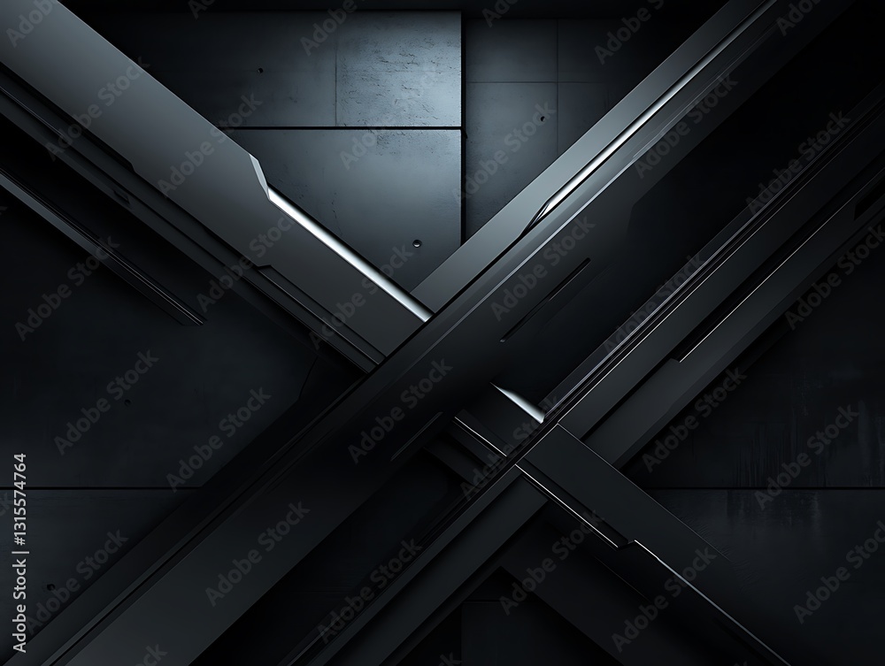 Obraz premium Futuristic angular black shapes intersecting with subtle light accents