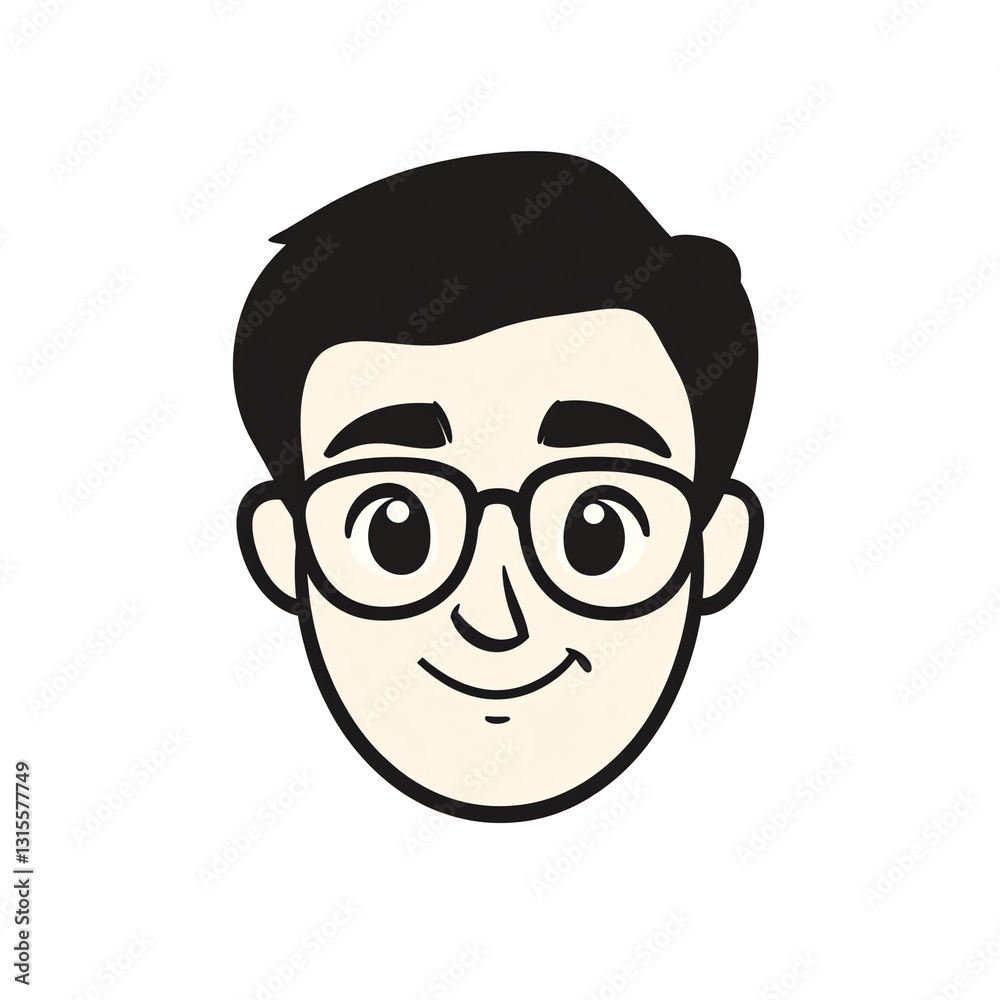 Smiling Man Cartoon with Glasses on a Black Background Portrait Smiling Man Cartoon with Glasses on a Black Background Portrait